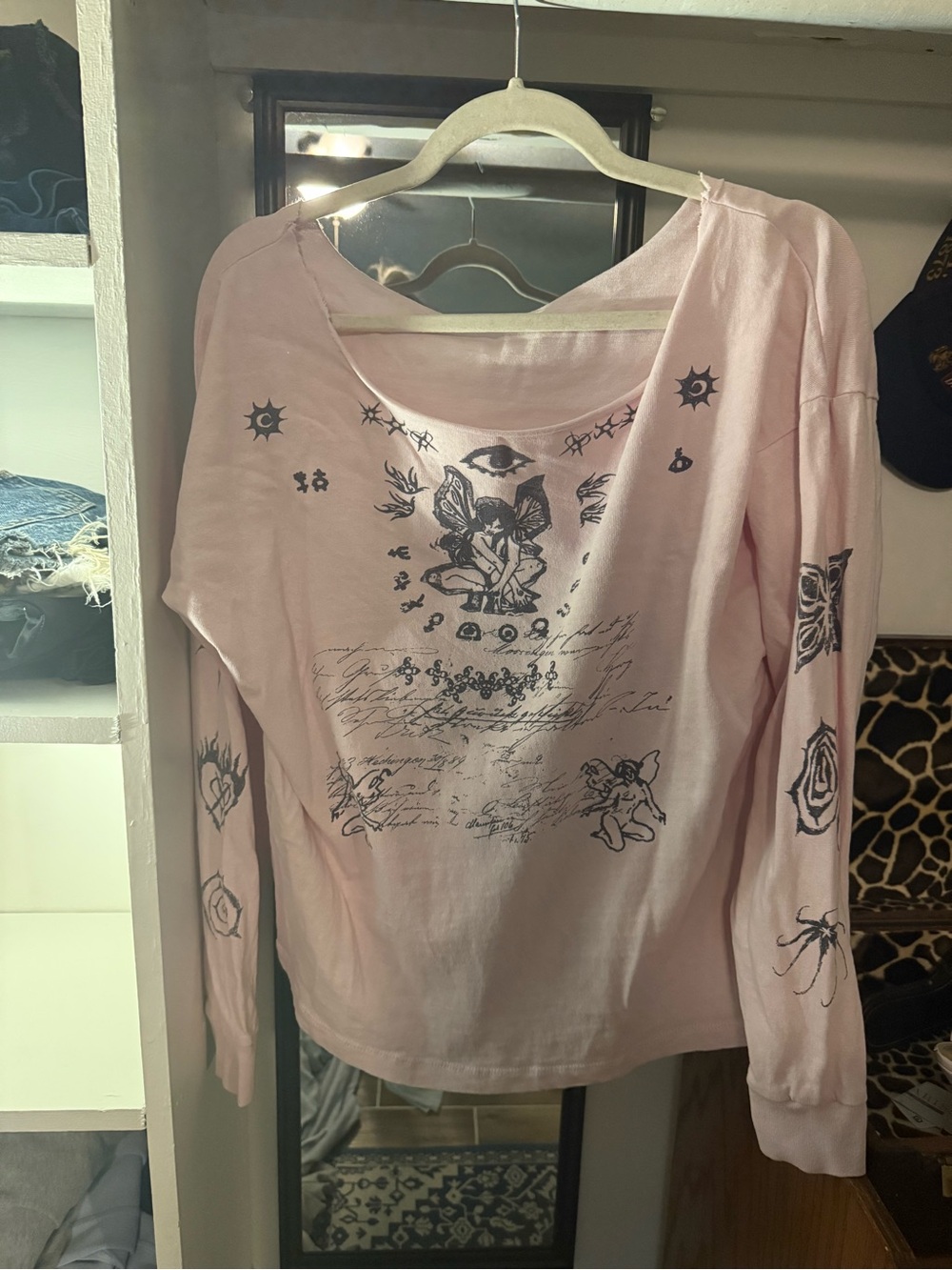 Urban Outfitters baby Pink Graphic Long-Sleeve one shoulder Top